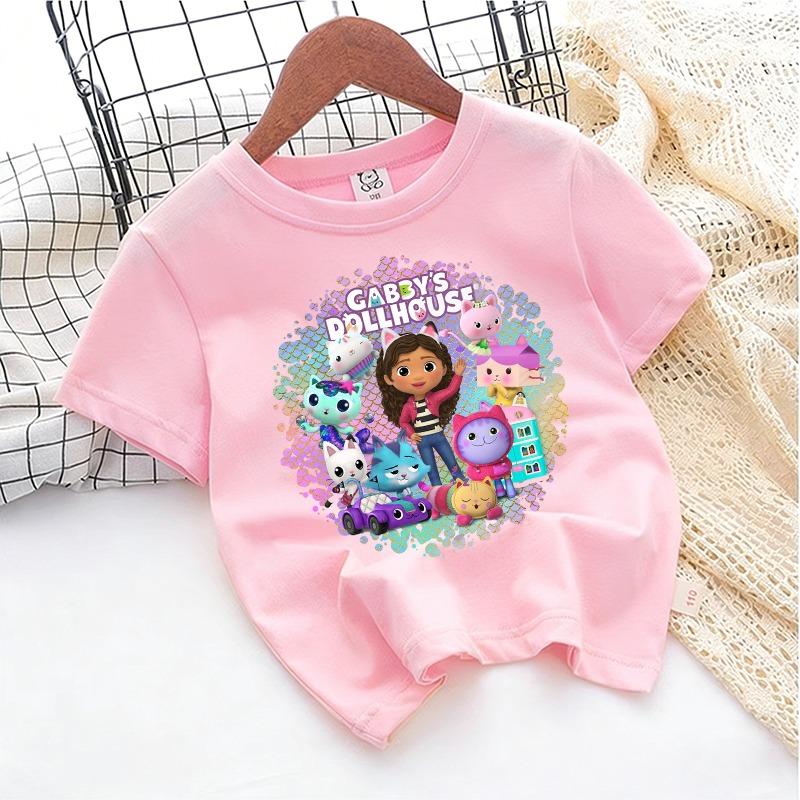 Gabbys Dollhous Child Cotton T-shirt Short Sleeve Anime Cartoon Print Girl Toddler Tees Streetwear Casual Kids Cute Clothes Tops