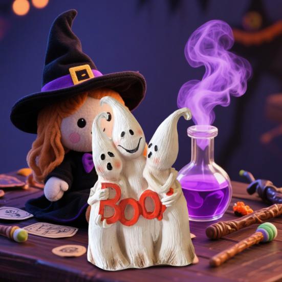 Yousheng Ghost Dwarf Trio Figurine Resin Boo Ghosts Sculpture Table Centerpiece Ghost Statue for Halloween Mantel Cabinet Decorations