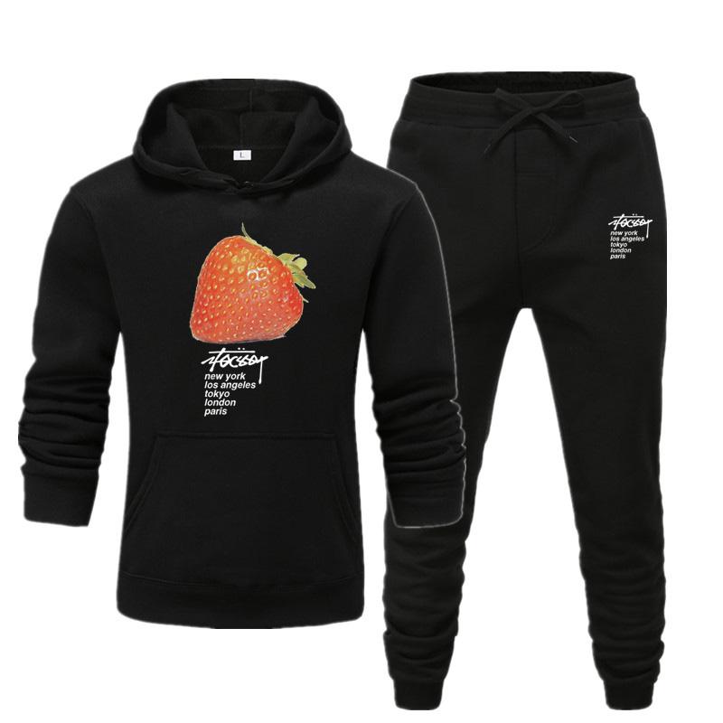 

Men s and Women s New Autumn and Winter Plus-size Strawberry Printed Hooded Sportswear Casual Sportswear Set S чорний