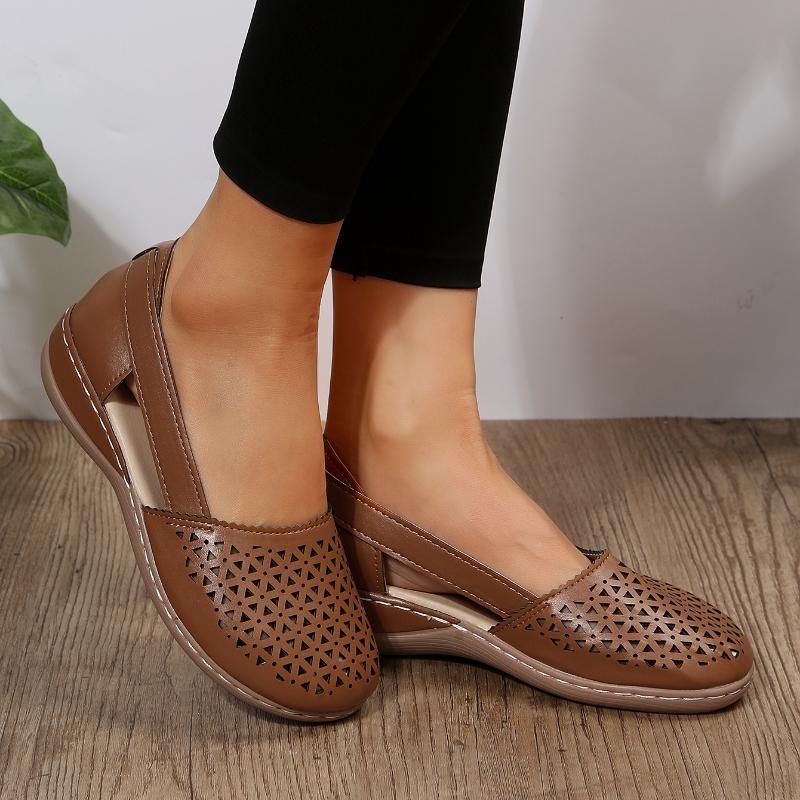 Women's Sandals Summer Handmade Ladies Shoes Wedge Heel Hollow Solid Color Single Shoes Fashion Sandals