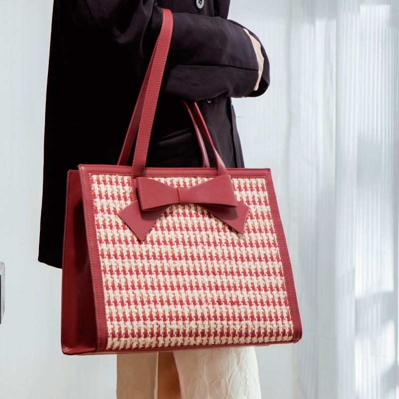 Red Bag 2025 New Wedding Women's Houndstooth High-quality Large-capacity Single-shoulder Tote Bride's