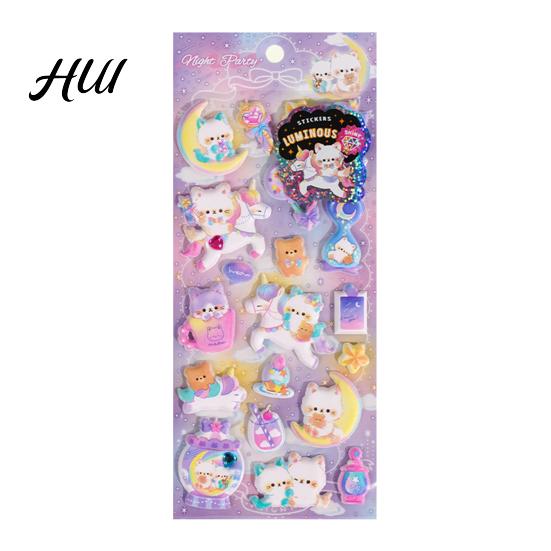Glow-in-the-dark Stickers 1/4 Sheets Luminous 3D Puffy Sticker Cartoon Cat Food DIY Phone Case Notebook Scrapbooking Decorative Preschool Teacher Boy