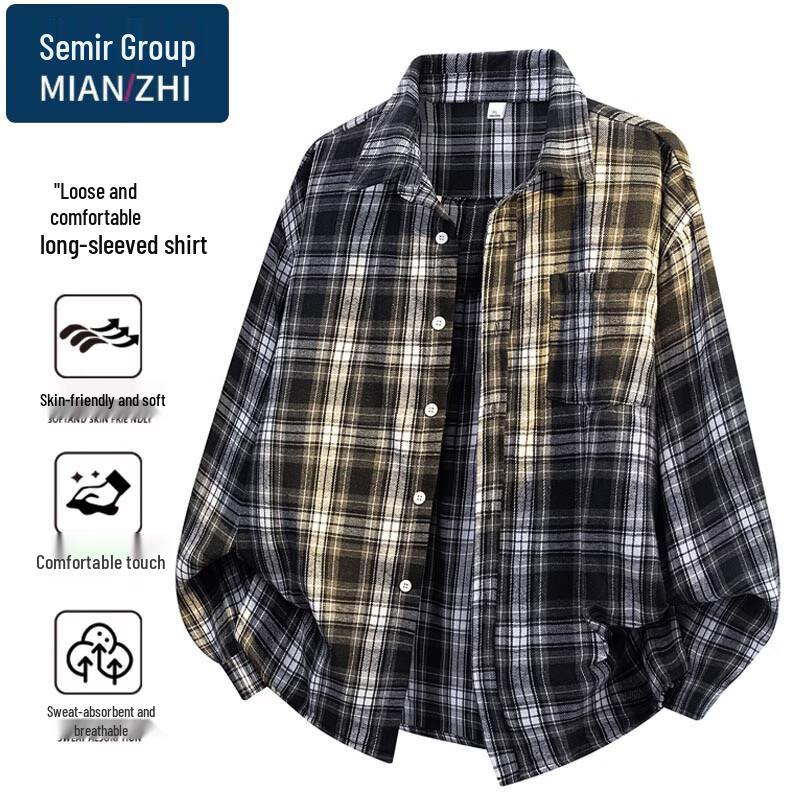 Men s American Retro Plaid Long Sleeve Shirt 3XL