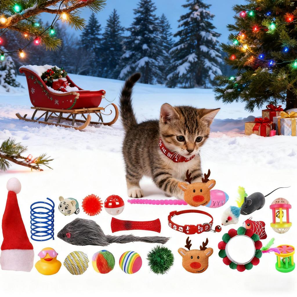 Cat Toy Advent Calendar 2025 Christmas Countdown Calendar 24 Days Kitten Toys Holiday Gift for Indoor Cats Boredom Relief
