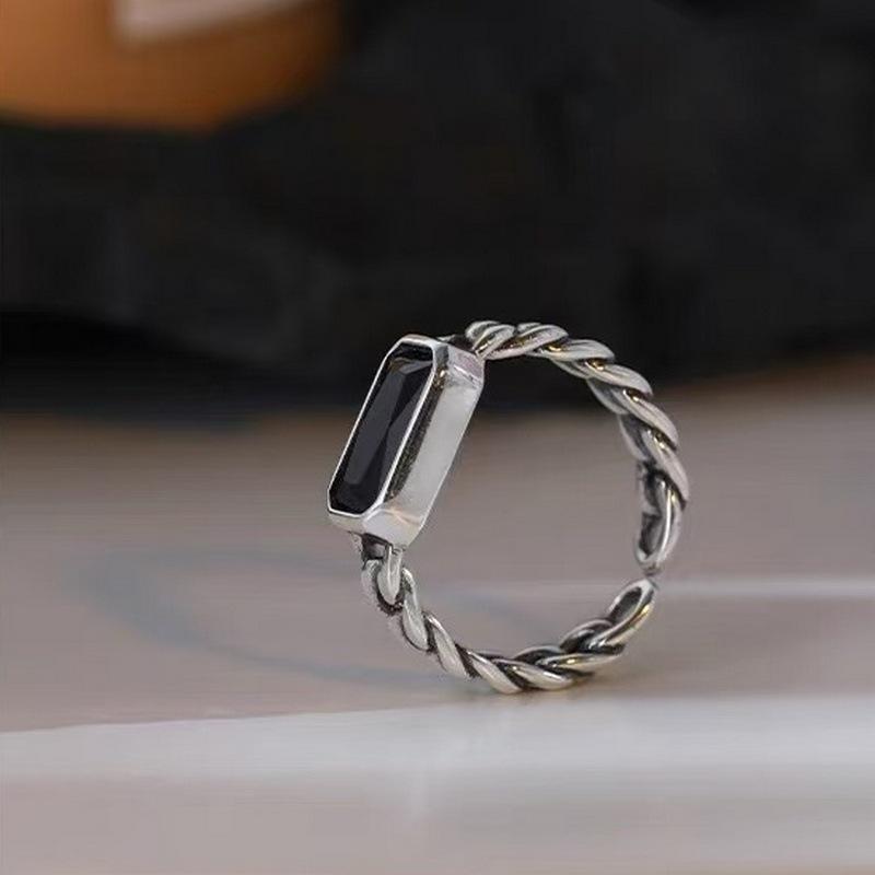 Madingas kvadratinis juodų cirkonio akmenukų piršto žiedas moterims, unikalus reguliuojamas atviras žiedas, papuošalų aksesuaras