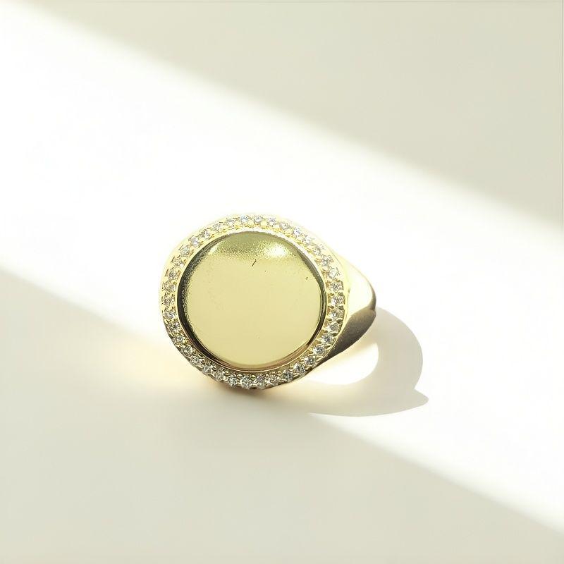 Copper Inlaid Zircon Wide Band Round Ring - Geometric & Versatile Design Model Y0174