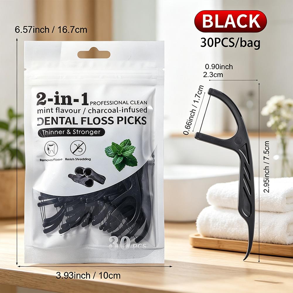 

Portable Dental Floss Picks 30Pcs, Ultra Smooth High Strength Floss Sticks Multi Color Flavor Teeth Gap Cleaning Oral Hygiene To чорний