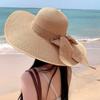 Korean Version of Straw Sun Hat, Foldable Women's Summer Bow Sun Hat, Vacation Big Along the Beach Straw Hat Big Brim