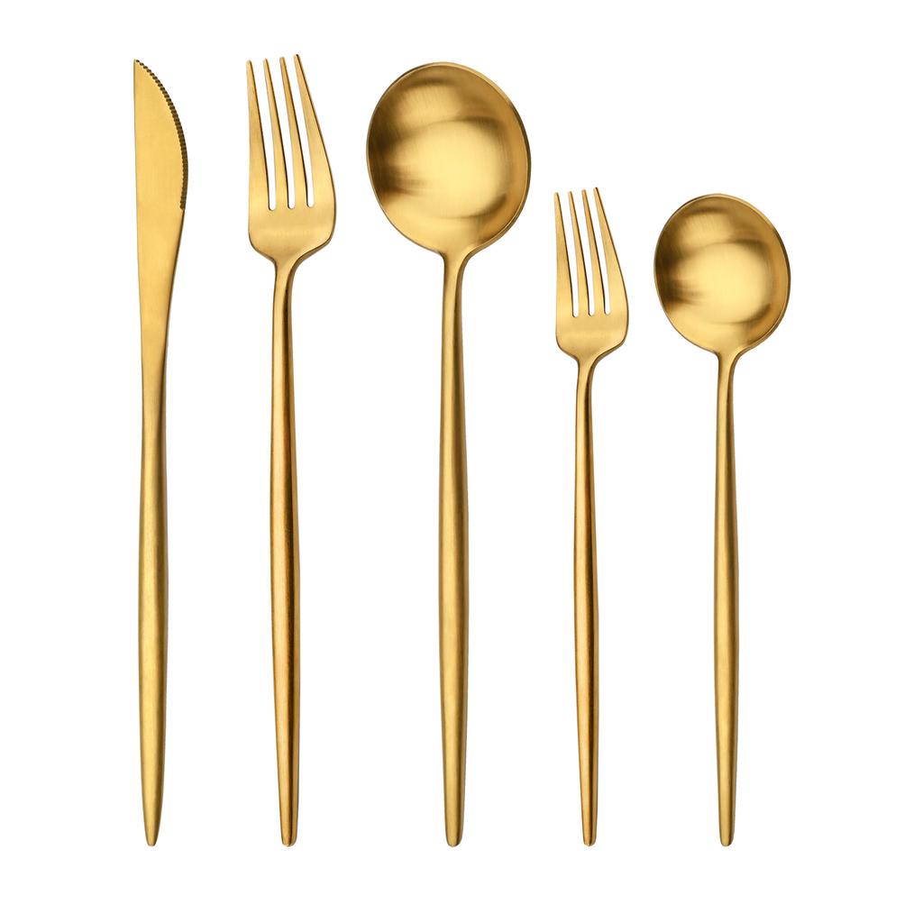 JANKNG 5 bucăți Vesălă din aur mat, greu, set de argintărie din oțel inoxidabil 304 Seturi de tacâmuri Ustensile de bucătărie Tacâmuri Set de tacâmuri