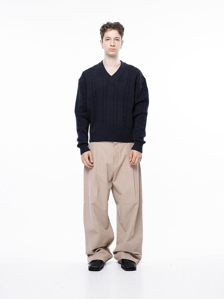 Chaenseseunoi Dense Cable V-Neck Kint - Navy /M243Tp07Ny