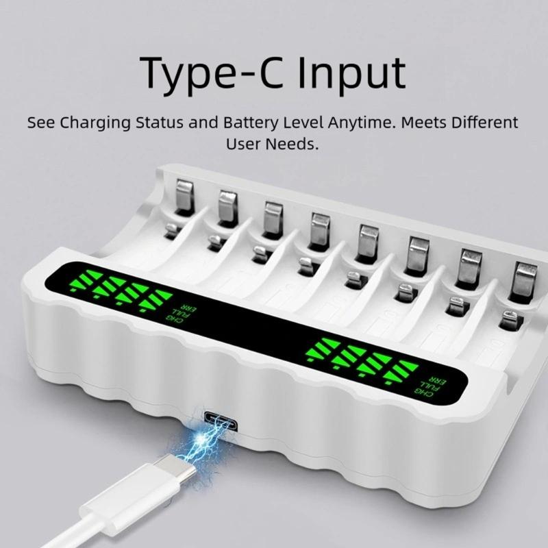 NiMH Battery Charging with 8 Slots for 2A and 3A Batteries Featuring LED Indicators and Safe Charging Technology