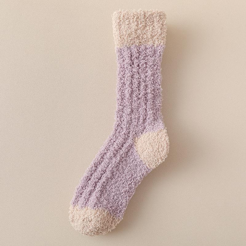Coral Velvet Socks for Women Autumn Winter Extra Thick Warm Mid-tube Floor Socks Wool Circle Plus Velvet Sleeping Month Sleeping Socks