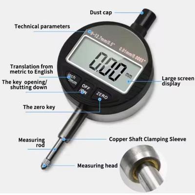 0.01mm Accuracy Dial Test Indicator 0-12.7mm Range High Precision Dial Indicator Gauge Digital Display Waterproof