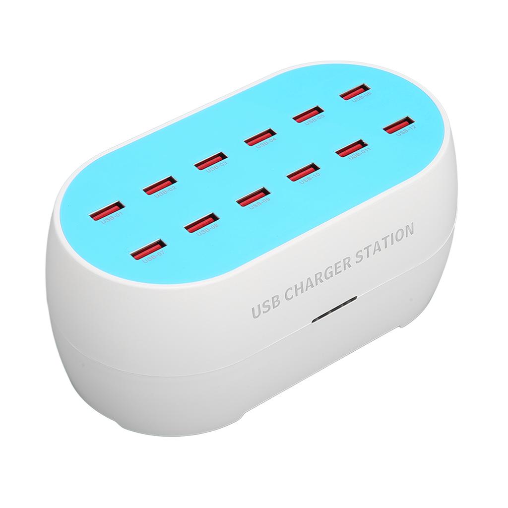120W 12 Port USB Charging Station Portable Heat Resistant USB Hub Charger 100‑240V UK Plug