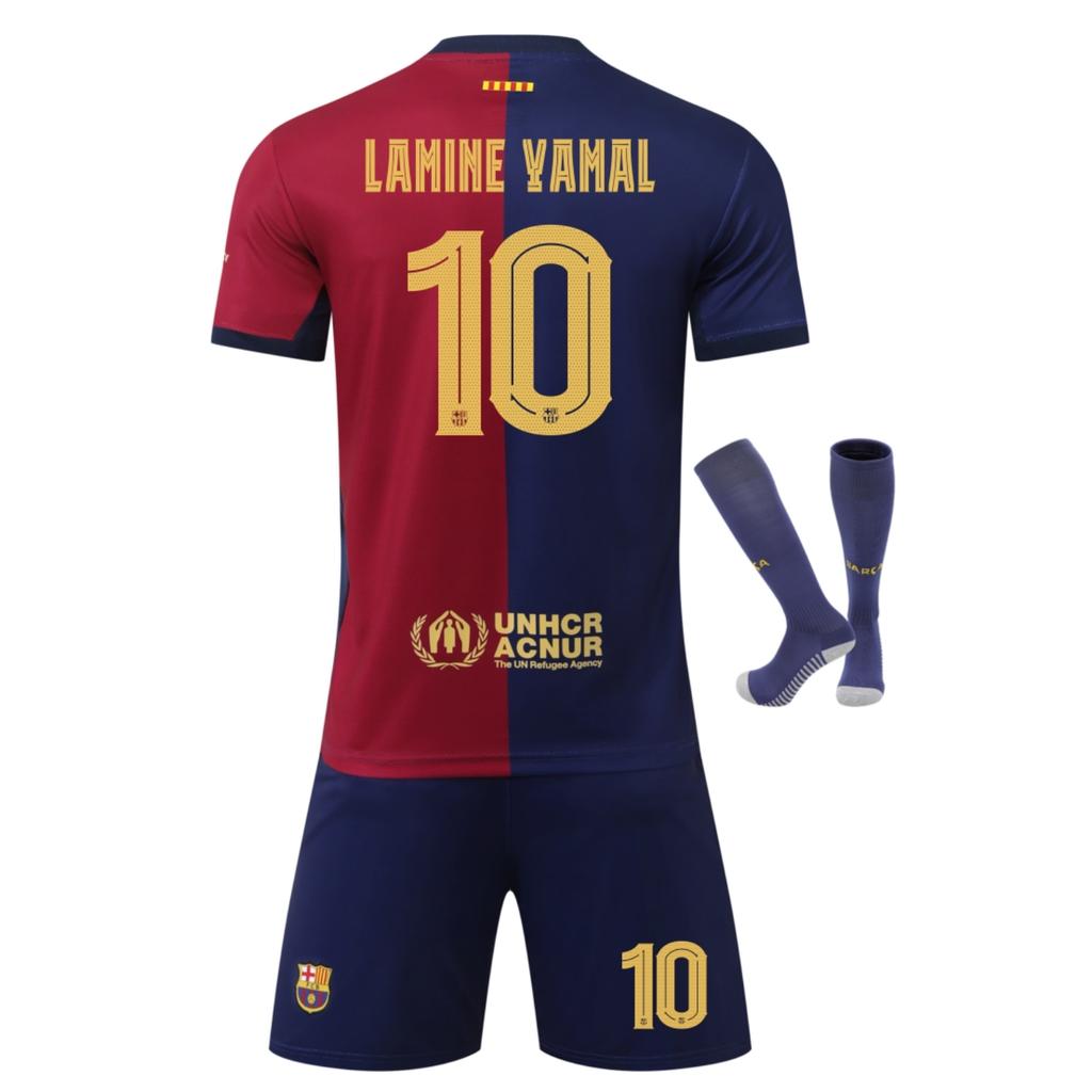 Barcelona Yamal Kids Soccer Jersey Blue Youth Athletic Sportswear Breathable Quick-Dry