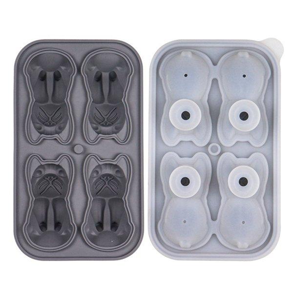 Moule à glaçons Bouledogue Français, 4 Cavités Formes Amusantes Plateau à Glaçons Bouledogue Français Pour Whiskey, Cocktail, Bourbon