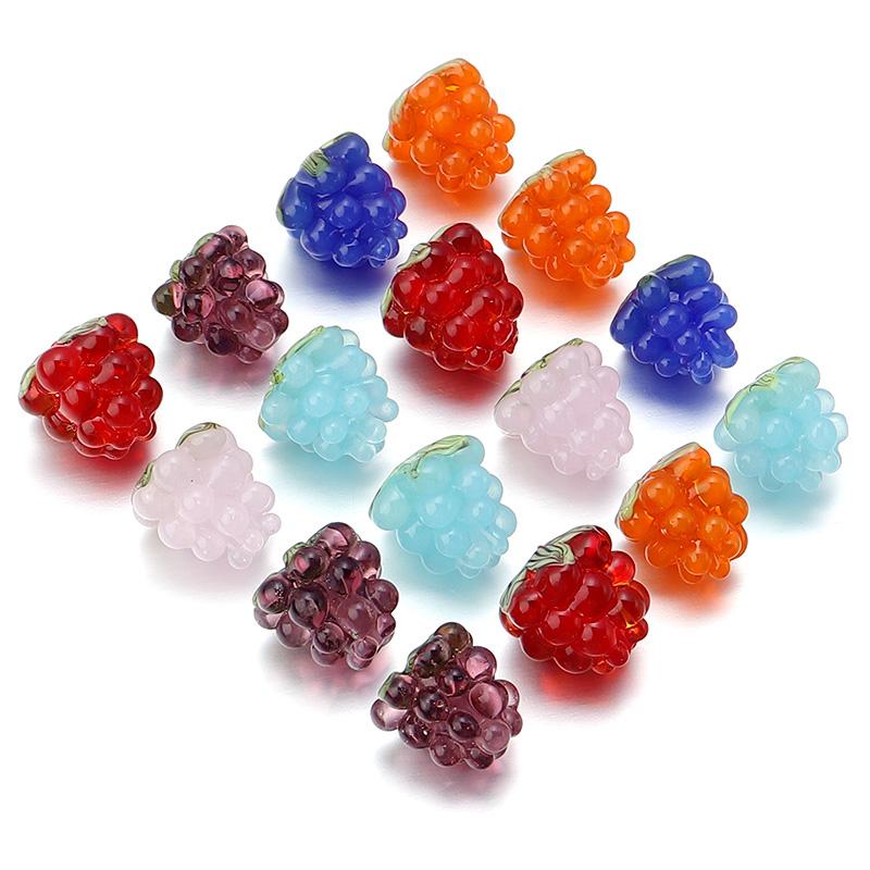 2pcs Raspberry Lampwork Beads Cute Fruit Grape Glass Loose Beads For Jewelry Making DIY Bracelets Necklace Earrings Accessories