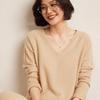 Women's V-neck Cashmere Knit Sweater: Autumn/Winter Solid Color, Loose Fit, Long Sleeve, Casual Slimming.