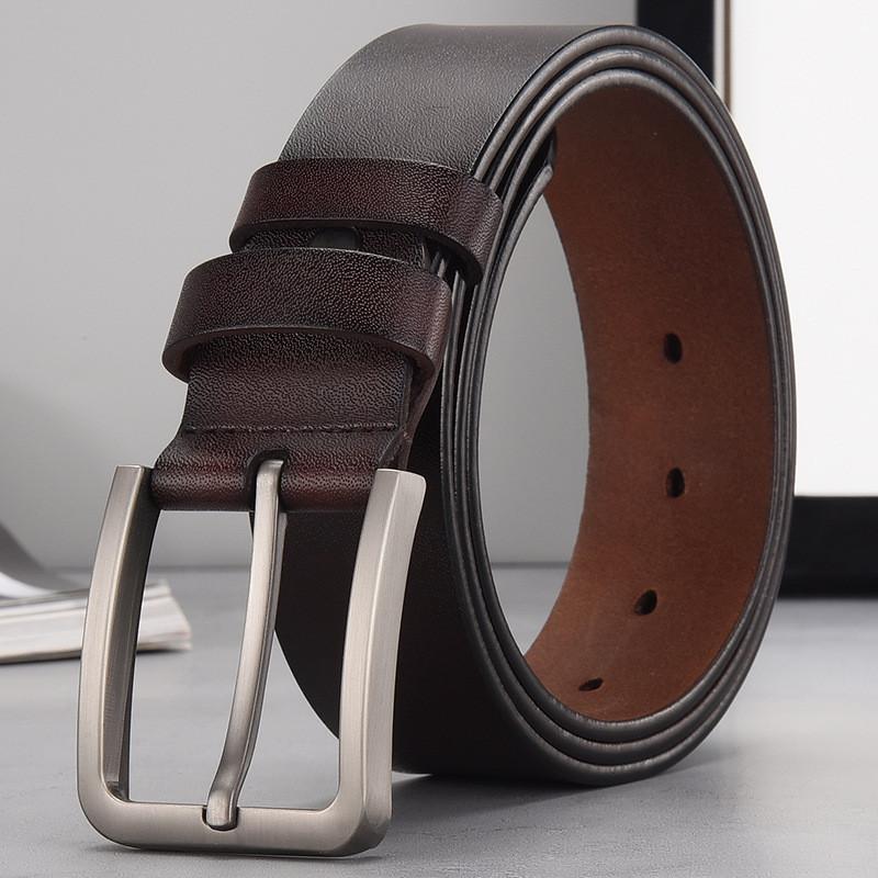 Retro Two-layer Cowhide Leather Belt With Alloy Pin Buckle In Various Colors And Lengths