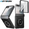 KEYSION Pouzdro s magnetickým prstenovým stojánkem otočným o 360° pro MagSafe pro Samsung Galaxy Z Flip 7 5G Kryt telefonu s pantem s ochranou displeje