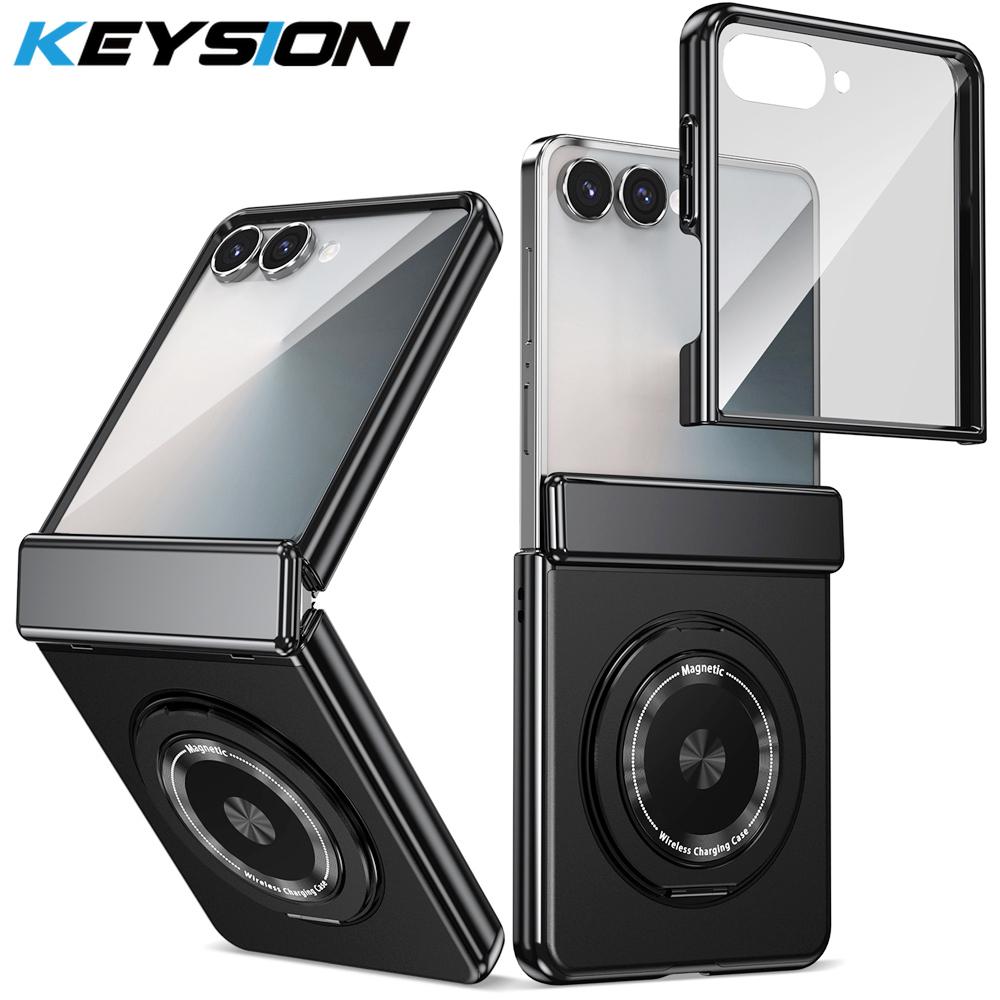 KEYSION Pouzdro s magnetickým prstenovým stojánkem otočným o 360° pro MagSafe pro Samsung Galaxy Z Flip 7 5G Kryt telefonu s pantem s ochranou displeje