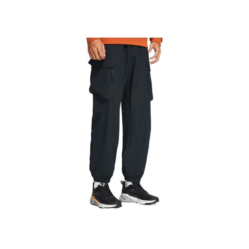 Li Ning Training Series Solid Color Logo Print Big Pocket Design Cuffed Sports Pants Men Bottoms Black AYKSC05-3
