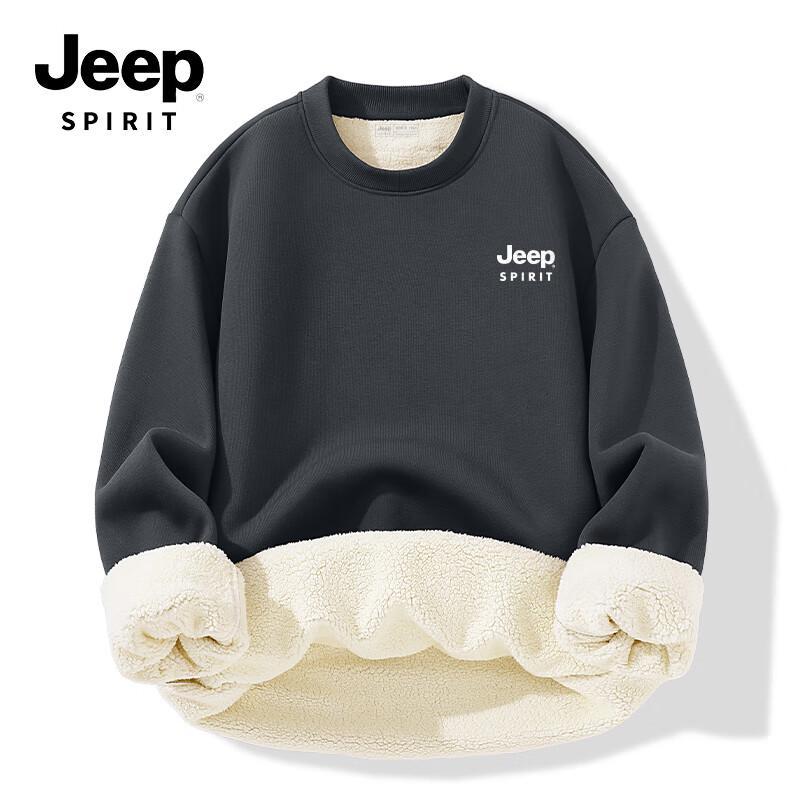 JEEP SPIRIT Men's American Retro Fleece-Lined Crewneck Sweatshirt