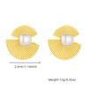 Gold Tone Sunburst Fan Shaped Stud Earrings with Square Pearl