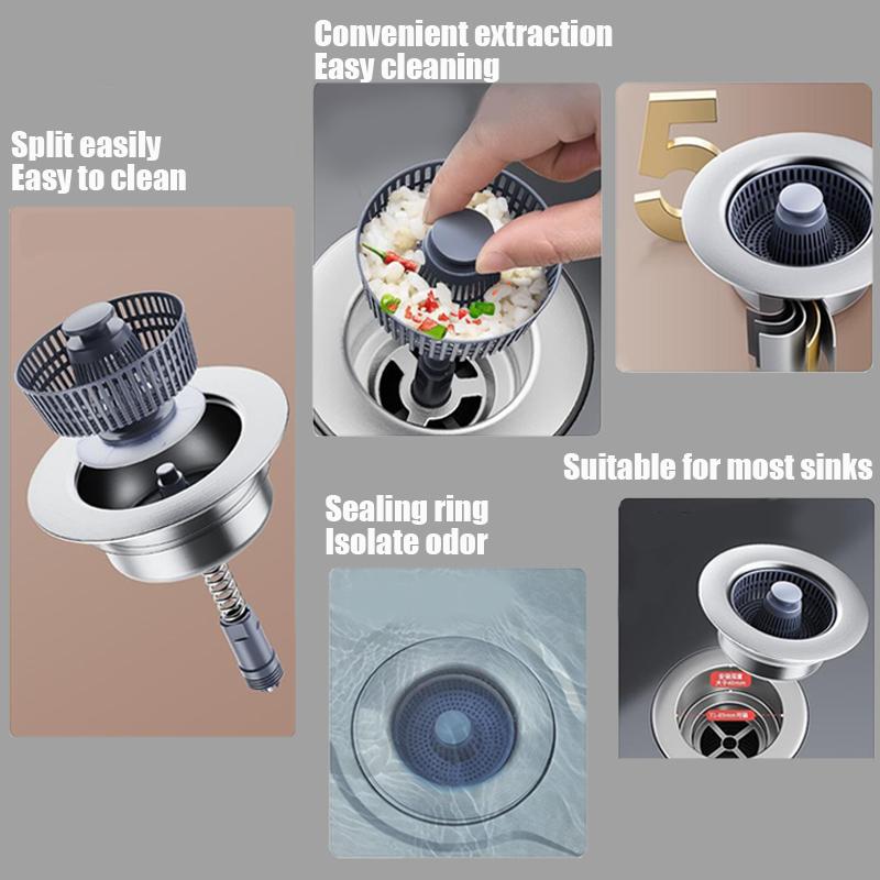 Pop Up Kitchen Sink Drain Filter and Plug, Made Of 304 Stainless Steel