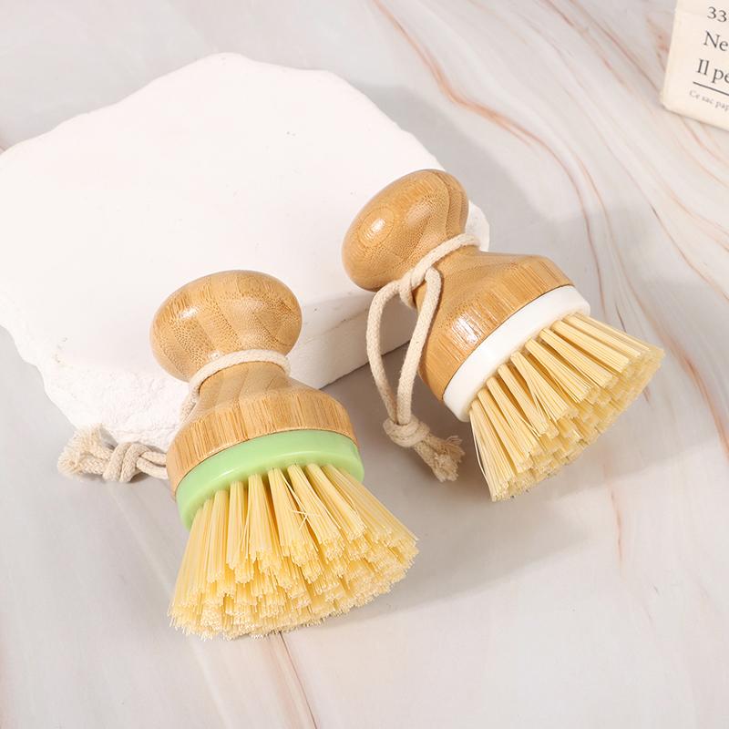 Wooden Bamboo Round Handle Cleaning Brush Easy Use Convenient For Washing Pot Dish Bowl Sink Stove Brush Kitchen Cleaning Tool