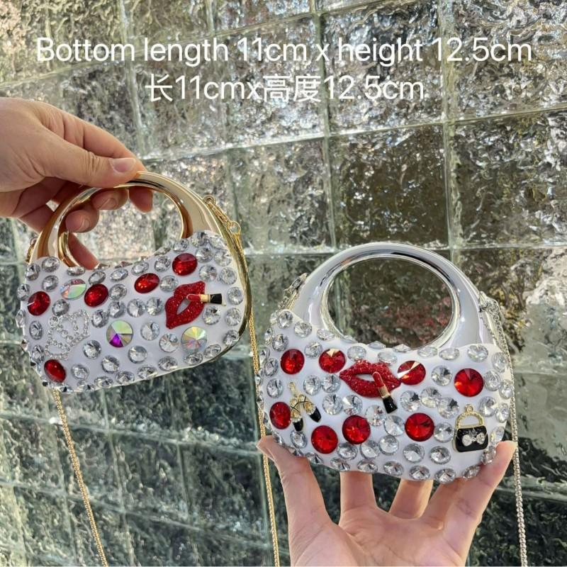 Acrylic Rhinestone Evening Handbag Women Gold Lip Shape Clutch Bag Hard Shell Box Style With Magnet