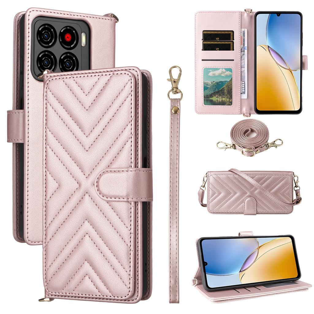 For ZTE Blade A56 Case with Shoulder/Wrist Strap Leather Phone Cover Stand Wallet