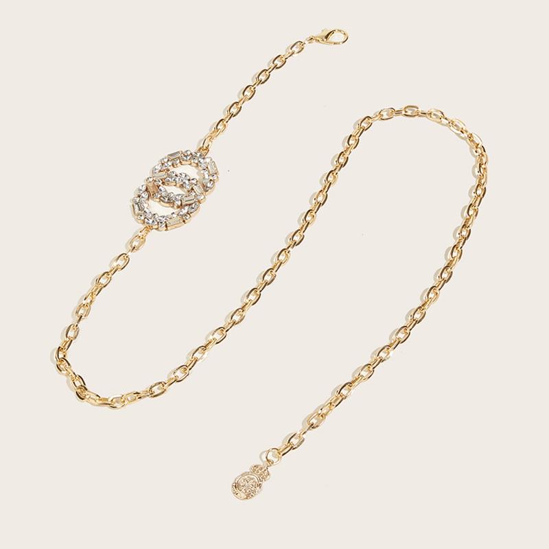 Metal Chain Belt For Women Double Round  Buckle Waist Chain Waistband