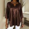 2025 Women's Shiny V-Neck Loose Split Sleeve Top