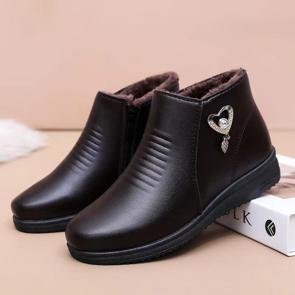 Fashion Warm Cotton Winter Boots Fashion Autumn/Winter Black Round Toe Side Zipper Comfortable Women's Ankle Boots