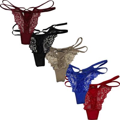 [VATEIS] Women's Thong Panties – Side String G-String Lingerie, Sheer Lace, Low Rise (5-Pack), One Size (Fits M–L)