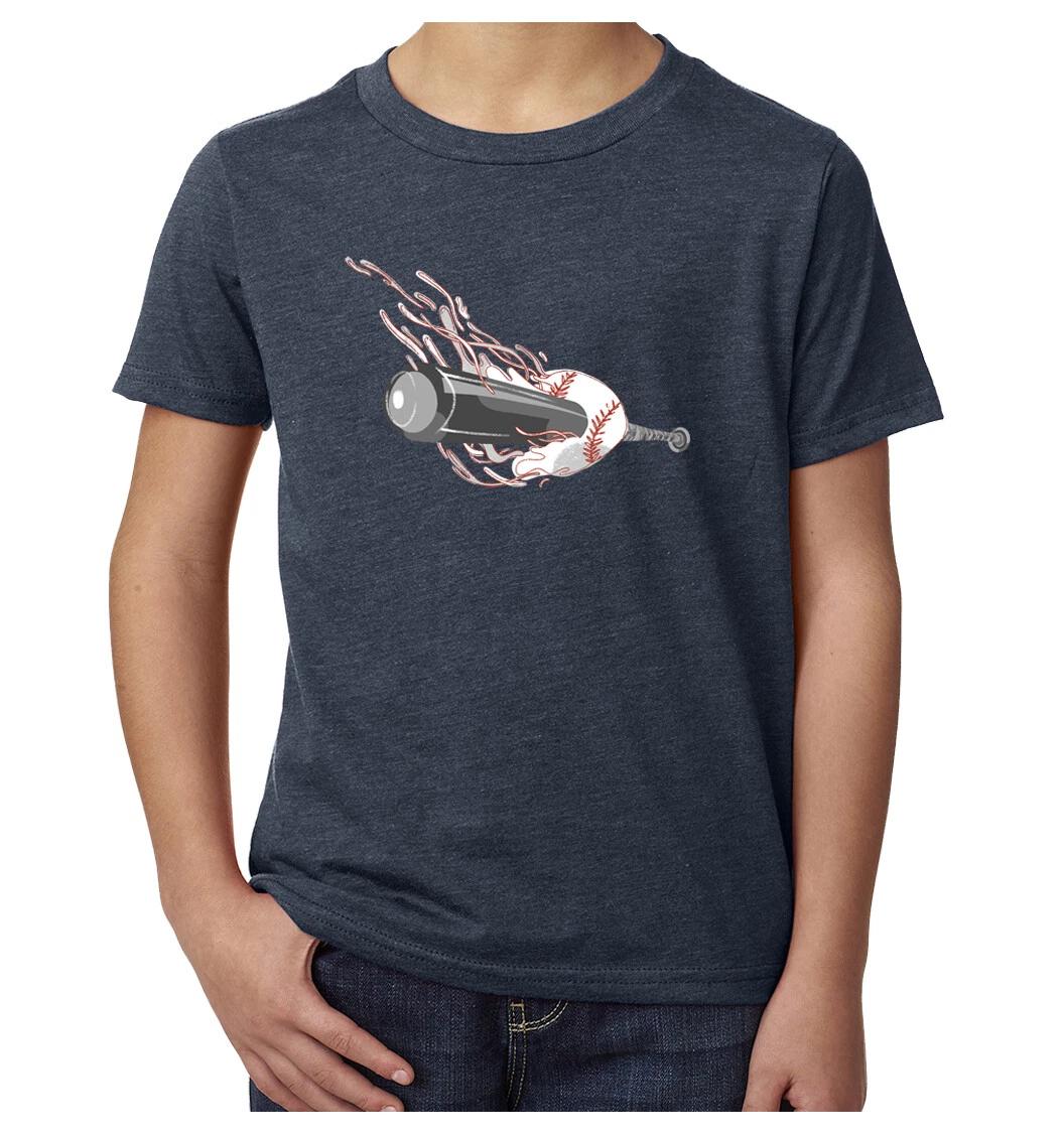 Baseball bat smashing Ball, Kid s Baseball Tee, Youth Graphic tees M