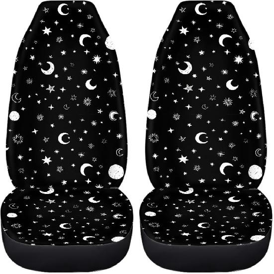 Pehede Car Seat Cover Moon Stars Planet Front for Cars, Easy To Tall Cover Set, Accessories Auto Trucks Van SUV,2 Packs