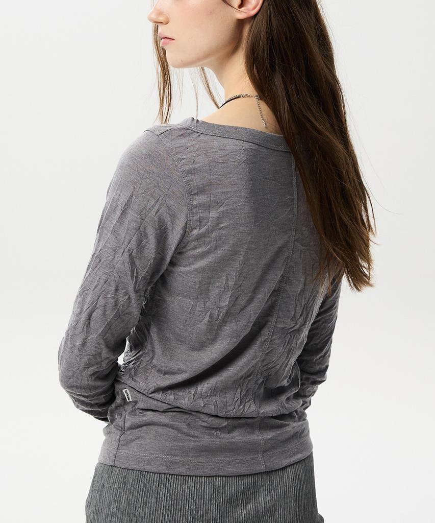 MIDNLOW Crinkle Long Sleeve T-Shirts (Grey)