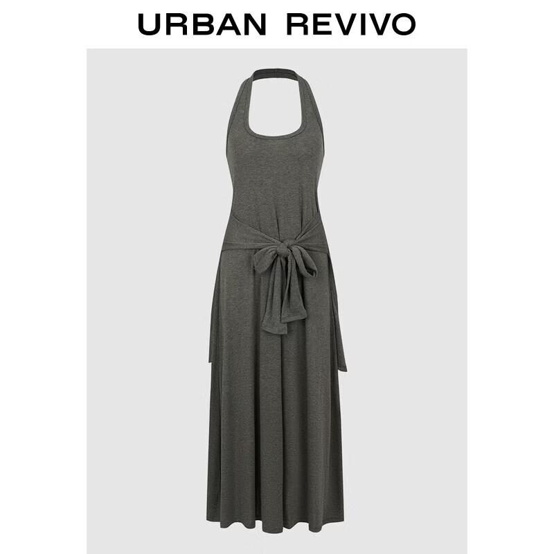 UR2026 Women s Solid Color Halter U-Neck Tie-Strap Dress XL