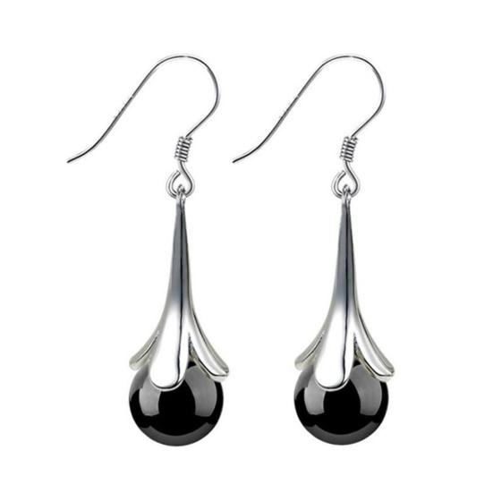 

Элегантные женские круглые серьги из искусственного опала с инкрустацией цветком, висячие серьги-крючки, ювелирные изделия, подарок чёрный