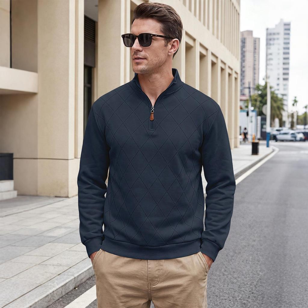 Men's Half Zip Stand Collar Knit Sweater Long Sleeve Pullover for Fall and Winter