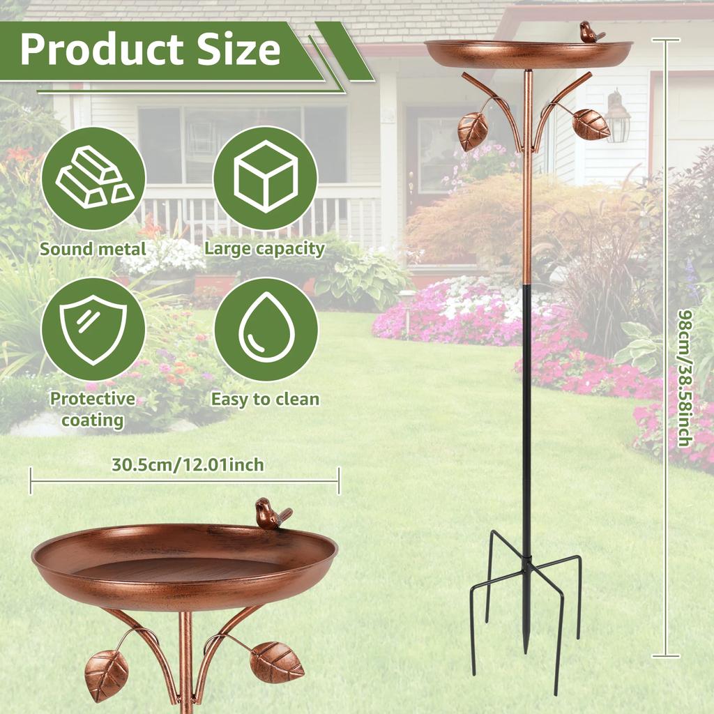 Bird Feeder Standing Bath Iron Large Capacity Outdoor Bird Bath Tub With 5 Pronged Base Garden Decoration Bird Feeding Water