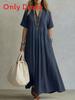 Maxi Abito in Cotone e Lino con Scollo a V e Maniche Corte per un Look Casual Estivo