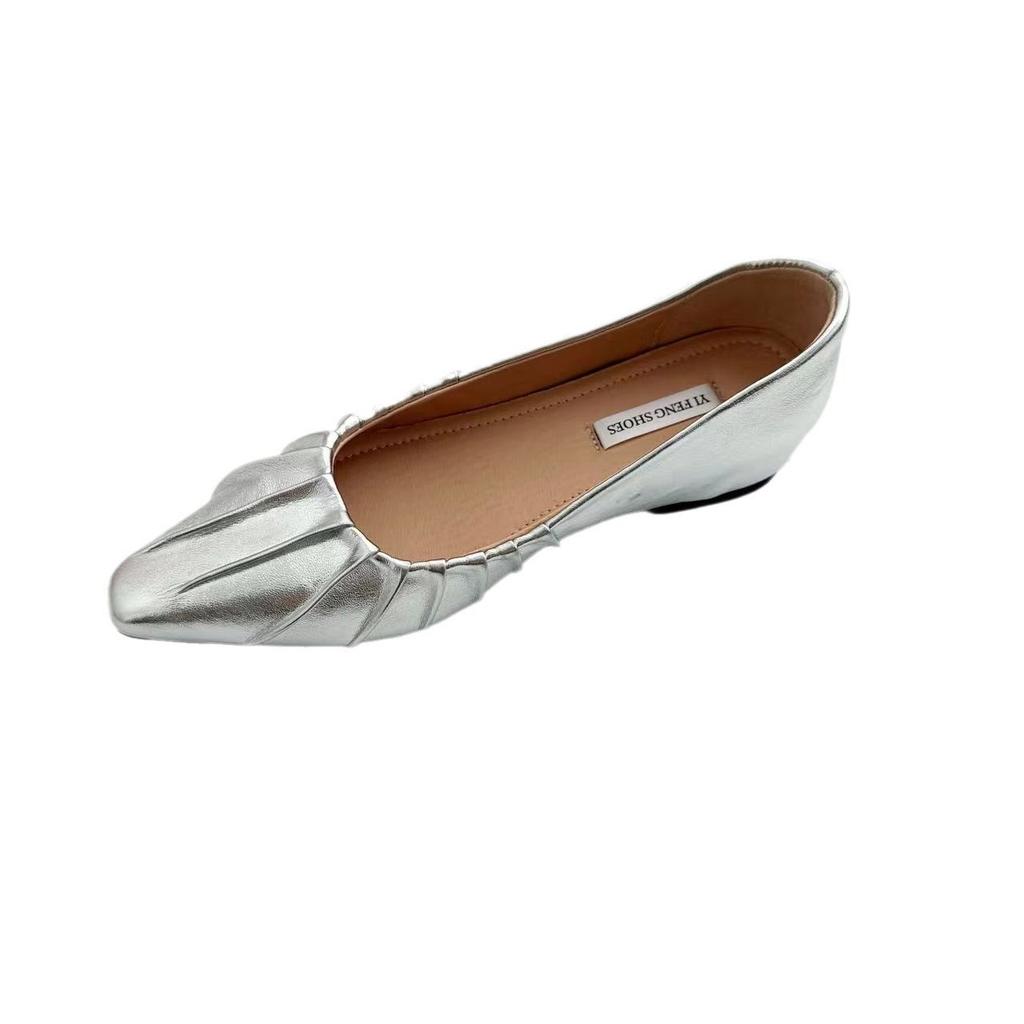 French square head height increase of 4 cm pleated ballet shoes shallow mouth one pedal temperament fashion single shoes women's soft-soled shoes