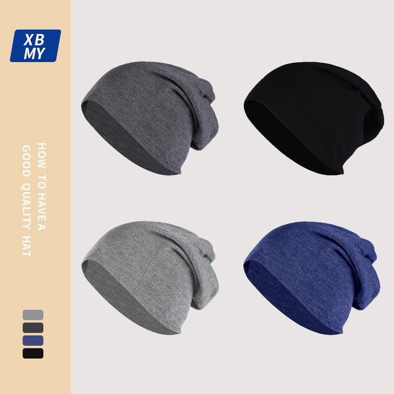 Spring and Autumn Thin Solid Color Stacked Confinement Hat Women's Big Head Circumference Knitted Pullover Cold Hat Couple Casual Versatile Tide