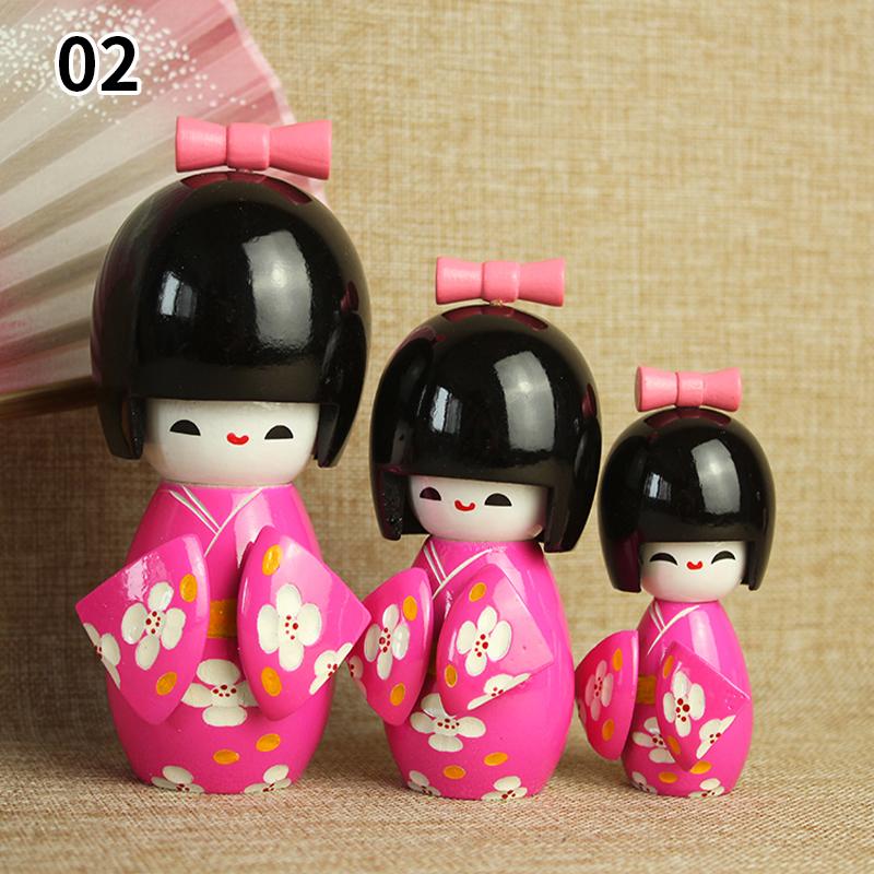 3Pcs/Set Japanese Geisha Kimono Figurine Asian Kokeshi Girl Statue Figure Toy Wooden Traditional Oriental Decor Ornaments