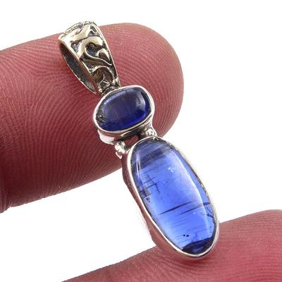 Naturalny Kyanit Srebro Próby 925 Prezent Biżuteria Wisiorek 1.25'' L2d28