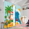 2pcs,2D Plane Printing Creative Curtains Santa Surfing Beach Versatile Polyester Fabric (without Rod) Decorations Inside Ldeal