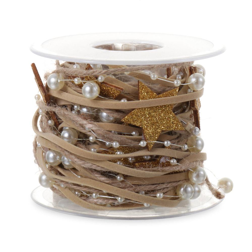Happy New Year Decoration Party Supplies Jute Rope Pentagram Christmas Ribbon Bead Chain Gift Wrapping Star Chain